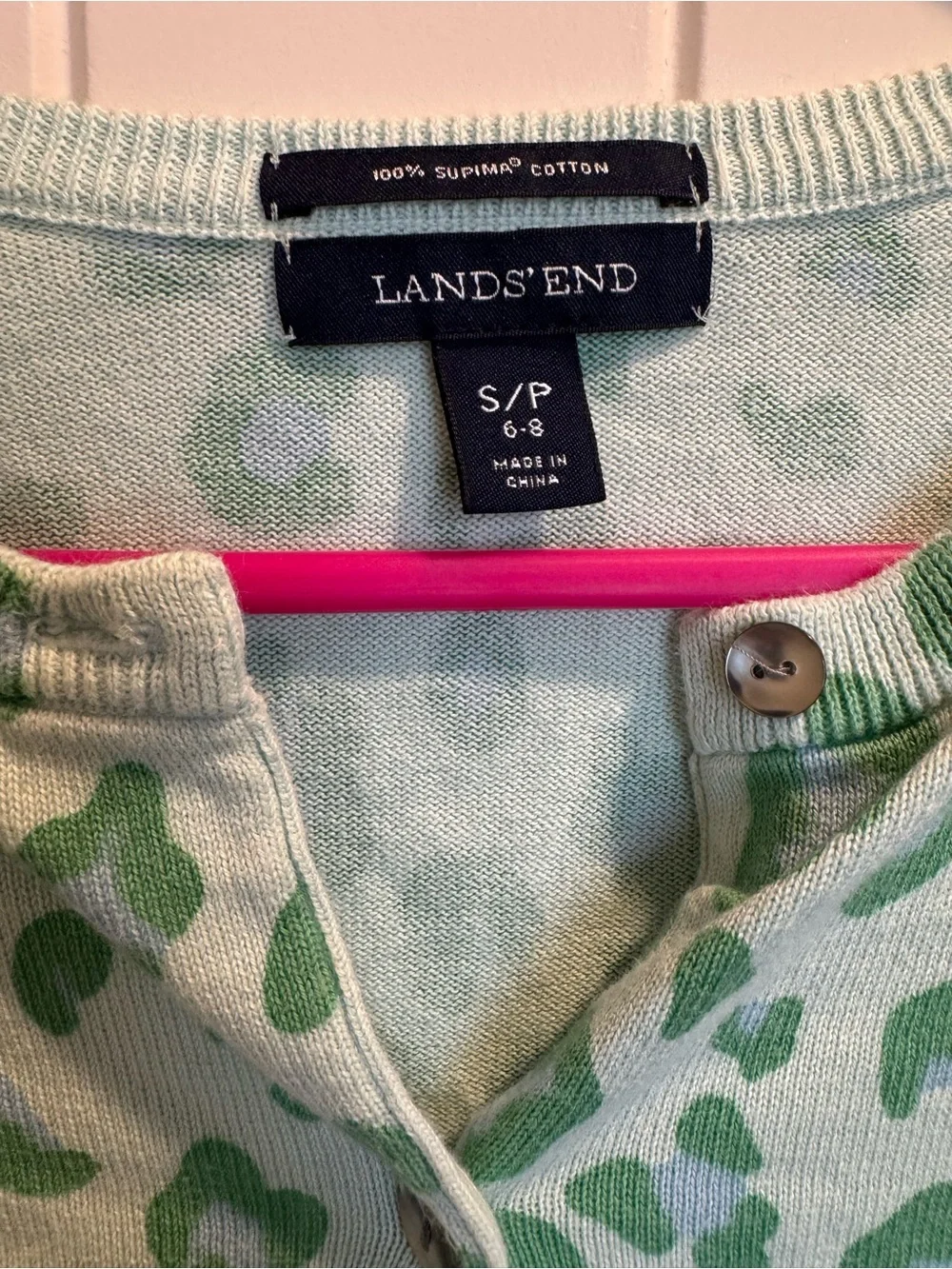 Lands' End Green 100% cotton Leopard Print Cardigan